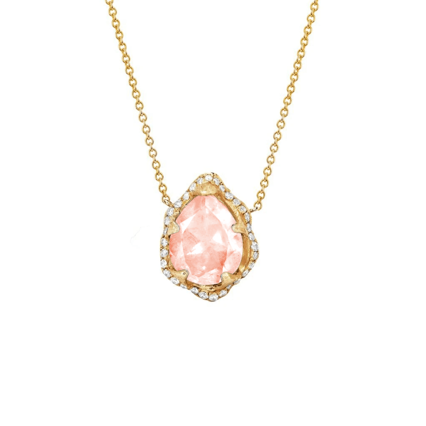 Baby Queen Water Drop Morganite Necklace with Full Pave Halo