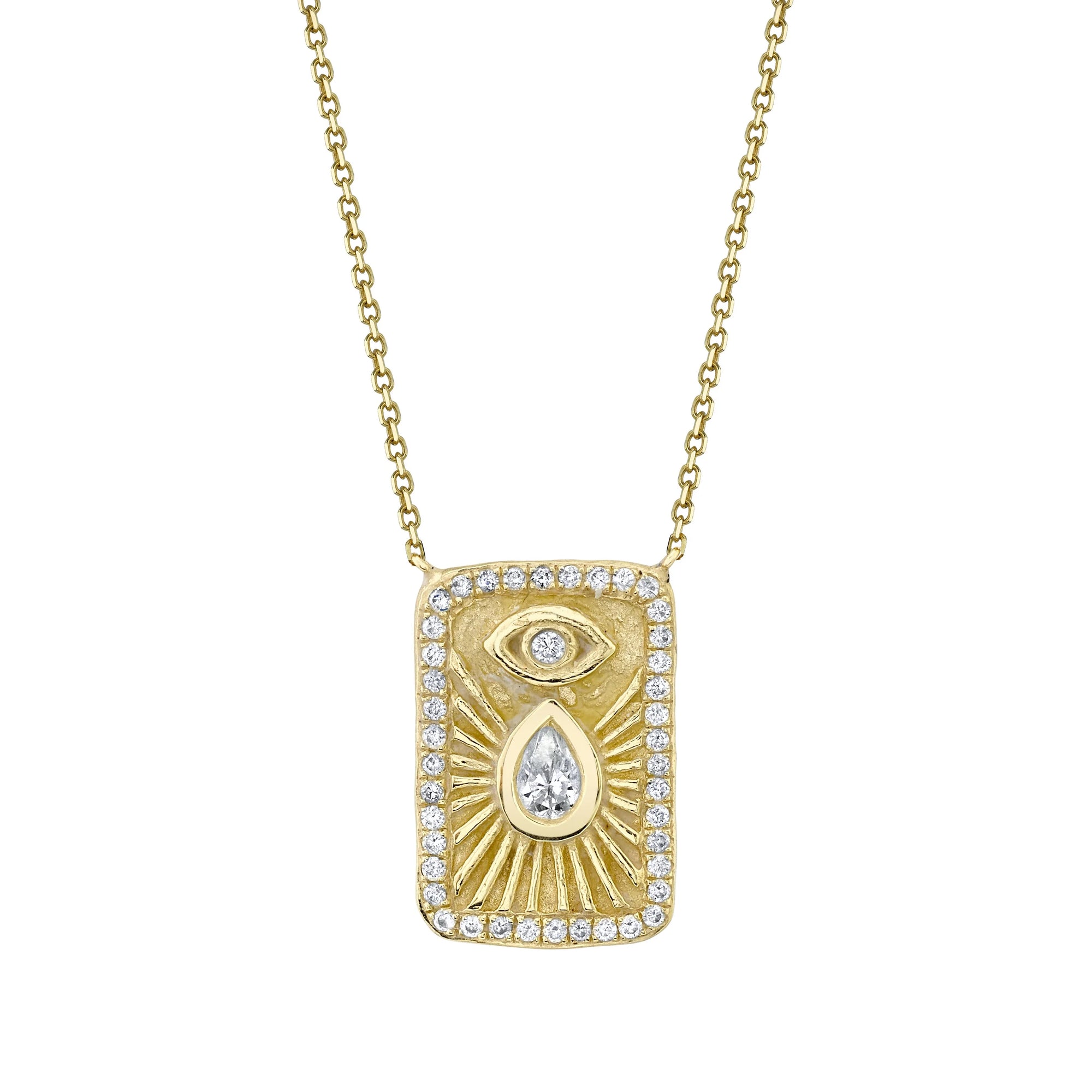 Angel Eye Shield Necklace with Pavé Diamonds