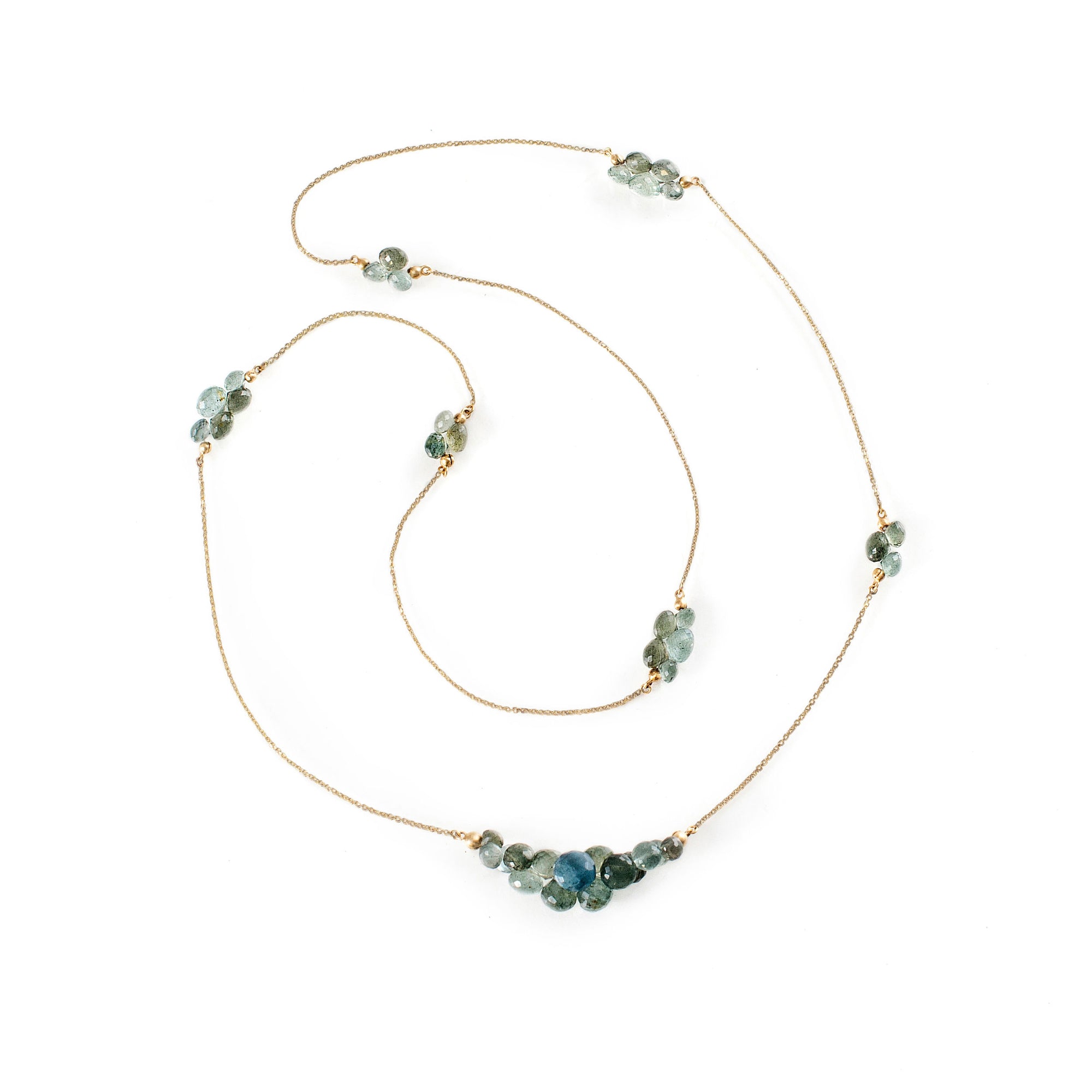 Caviar Eternity Necklace in Moss Aquamarine