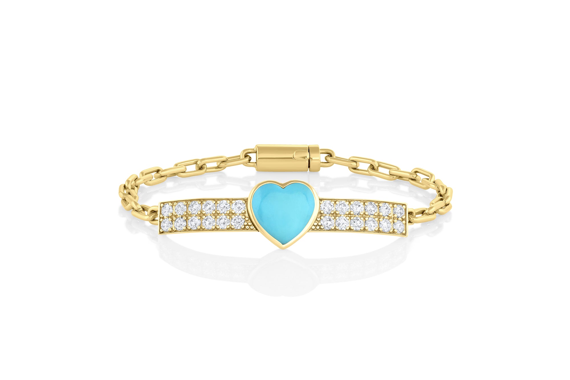 Turquoise Heart w/ Diamond Gem ID Bracelet