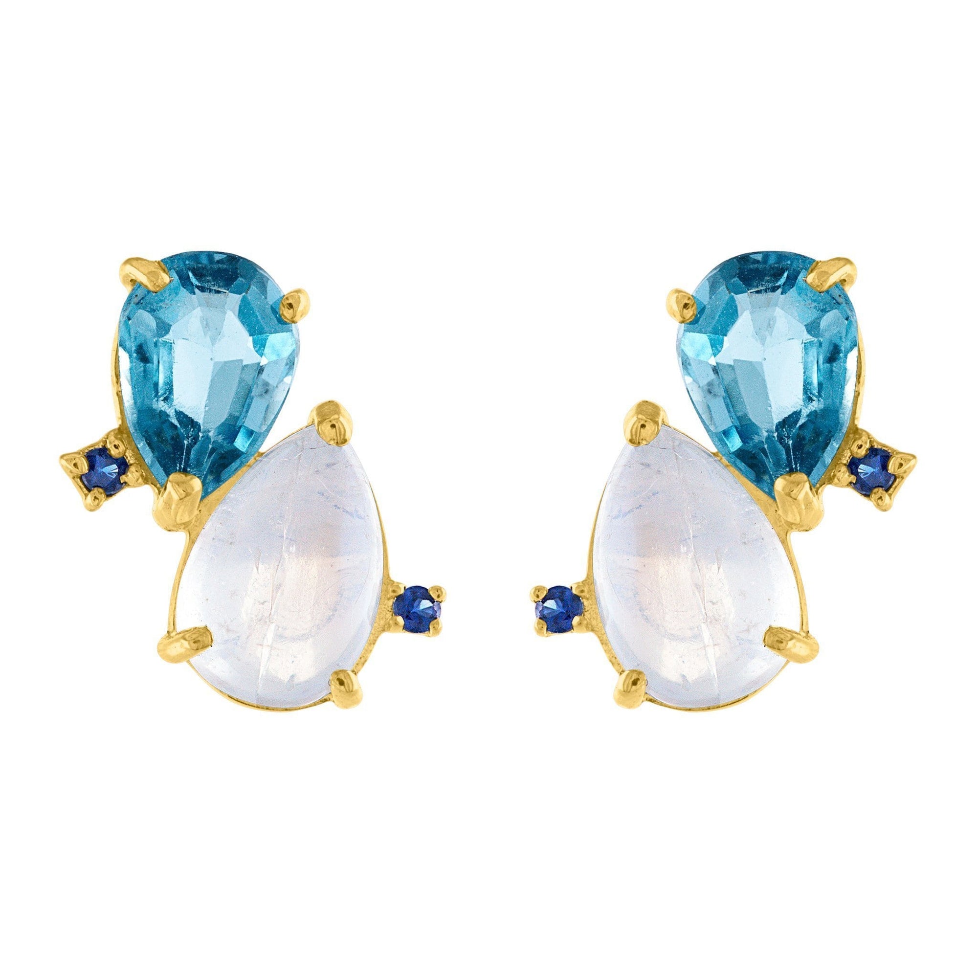 Coud Stud Earrings: 14k Gold, Moonstone, London Blue Topaz, Blue Sapphire