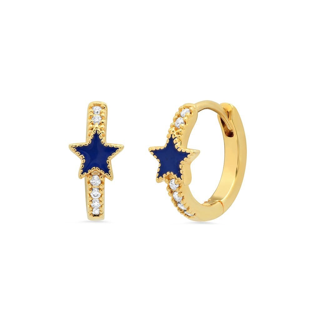 Vincents Fine Jewelry | TAI Jewelry | Blue enamel & CZ star huggies