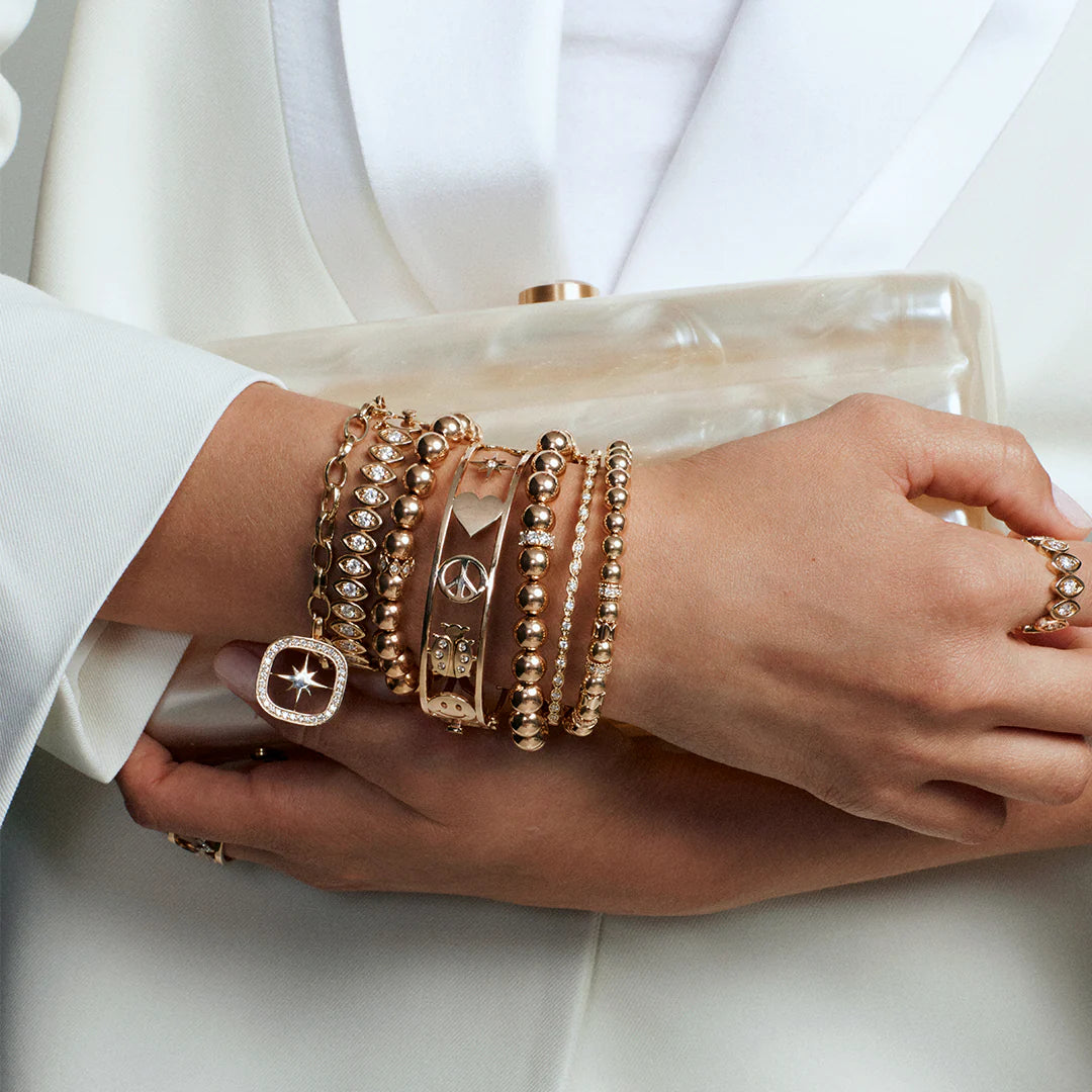 GOLD &amp; DIAMOND LARGE OPEN ICON HINGE BANGLE