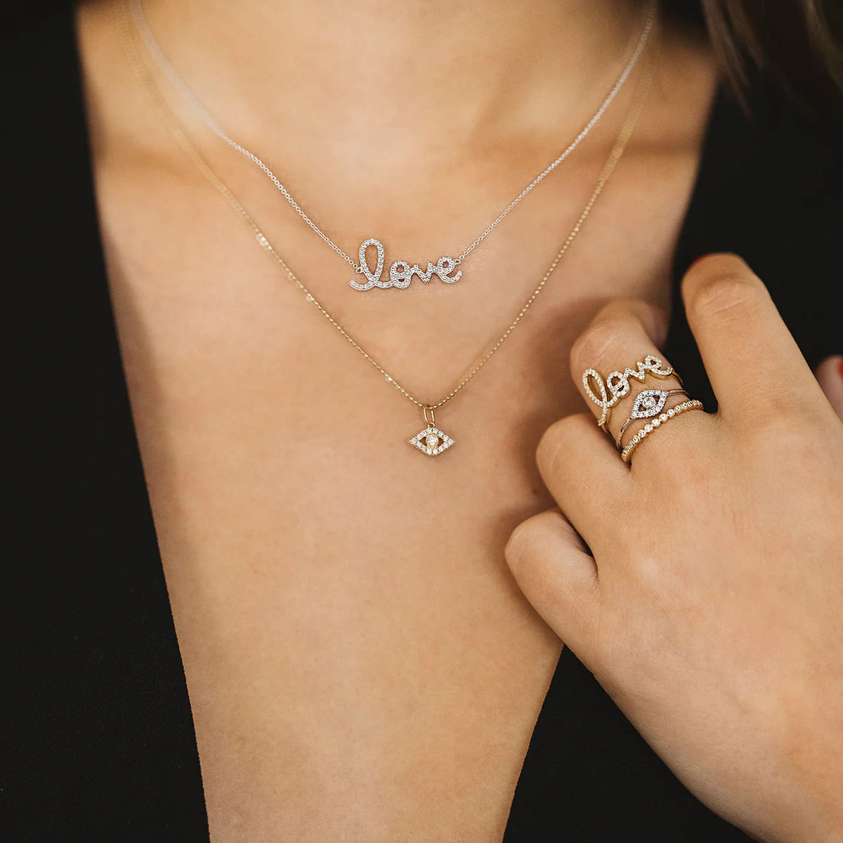 GOLD &amp; DIAMOND MEDIUM LOVE NECKLACE
