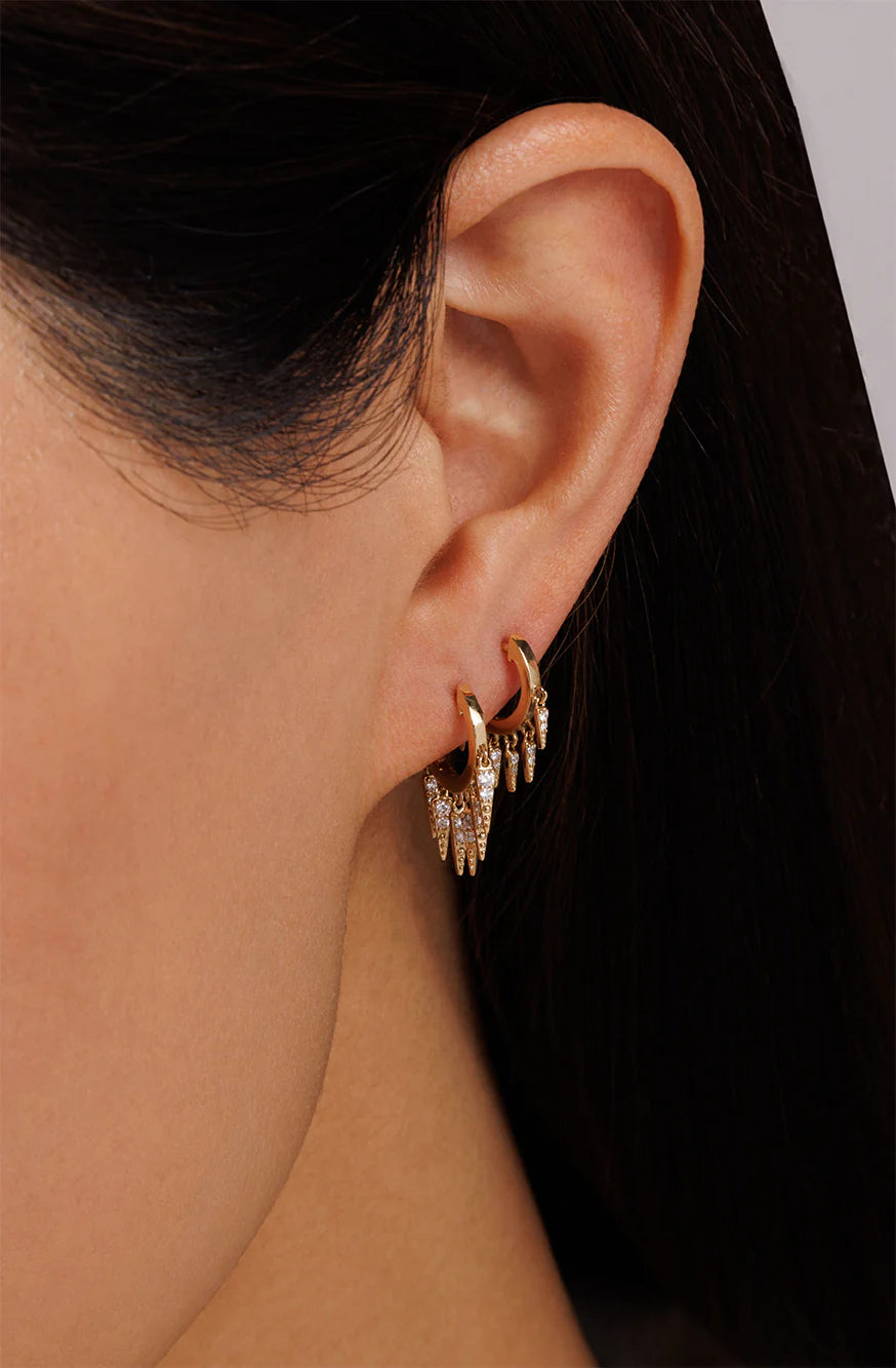 GOLD &amp; DIAMOND SMALL PAVE TUBE MARQUISE EYE HOOPS