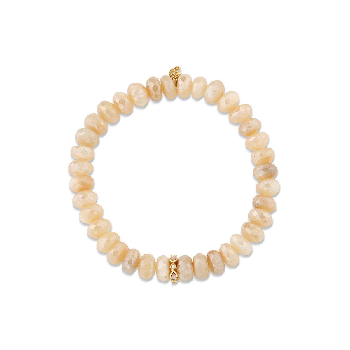 GOLD, DIAMOND &amp; PINK OPAL RONDELLE ON MOONSTONE
