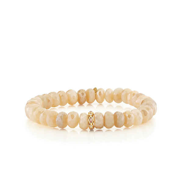 GOLD, DIAMOND & PINK OPAL RONDELLE ON MOONSTONE - Vincents Fine
