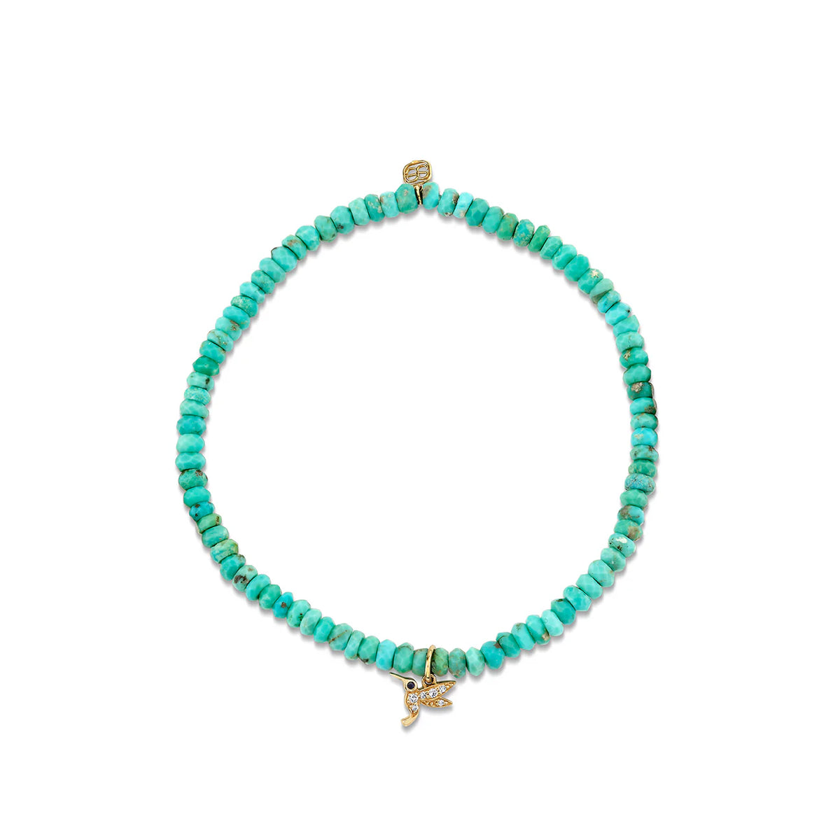 GOLD, DIAMOND &amp; SAPPHIRE TINY HUMMINGBIRD ON TURQUOISE