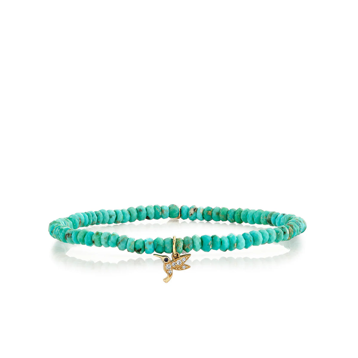 GOLD, DIAMOND &amp; SAPPHIRE TINY HUMMINGBIRD ON TURQUOISE