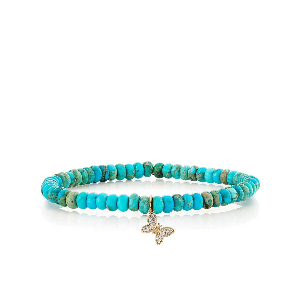 GOLD &amp; DIAMOND TINY PAVE BUTTERFLY ON TURQUOISE