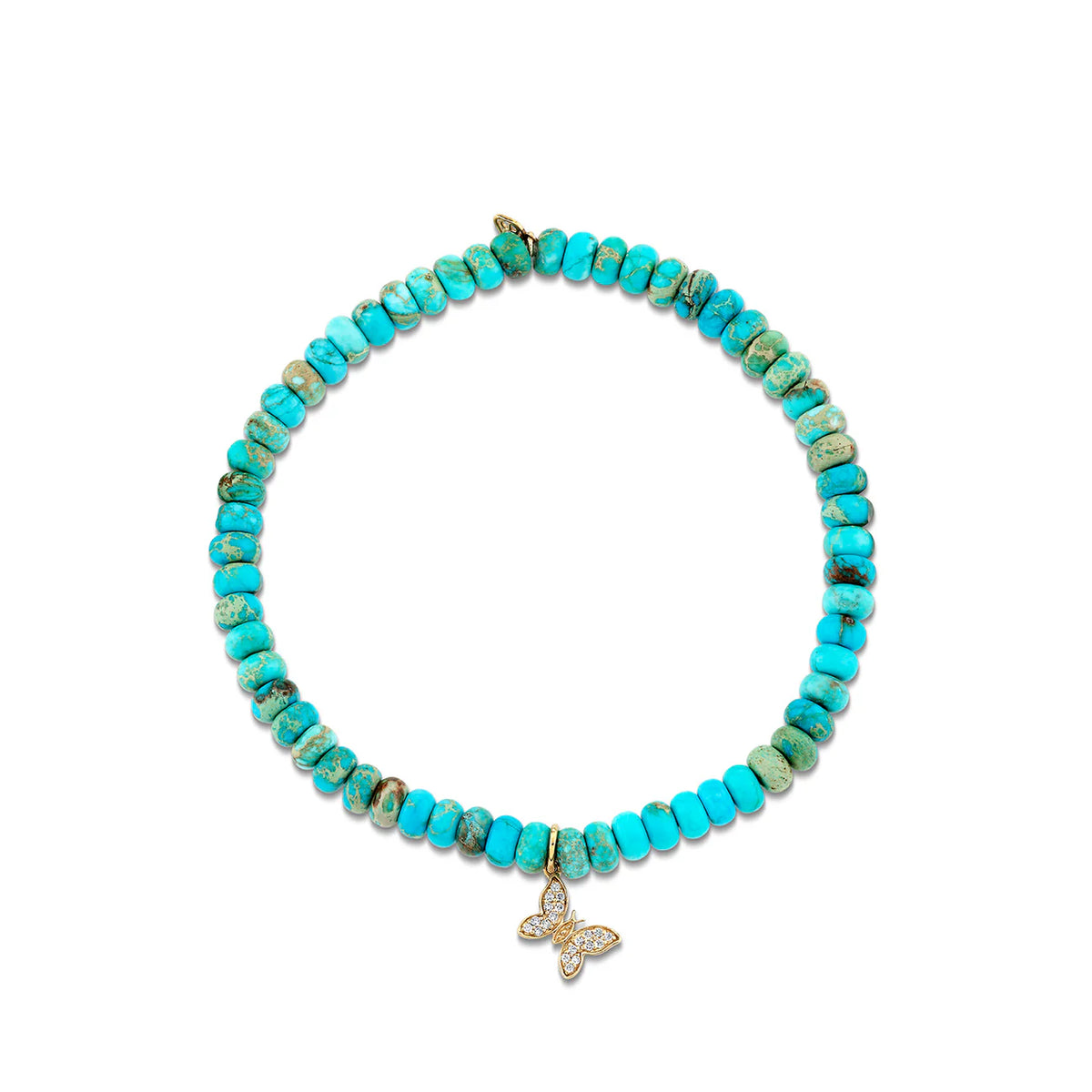GOLD &amp; DIAMOND TINY PAVE BUTTERFLY ON TURQUOISE
