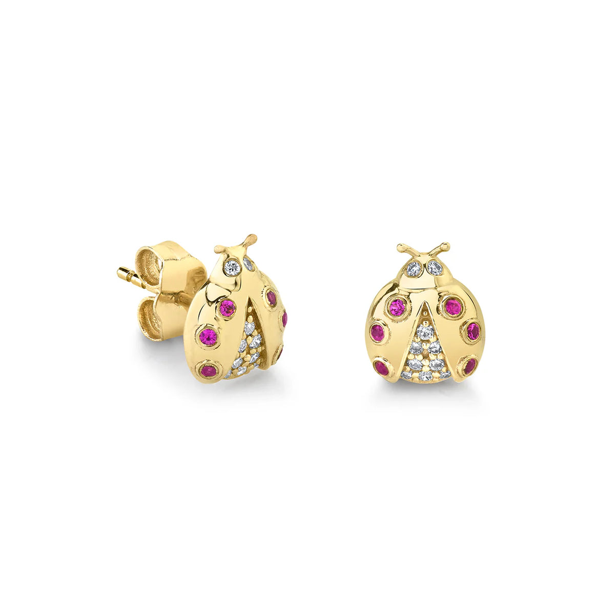 GOLD &amp; DIAMOND SMALL OPEN WINGS LADYBUG STUD