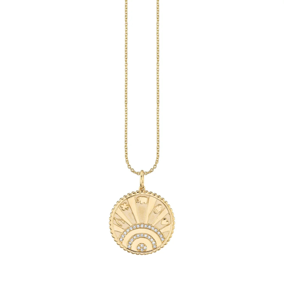 GOLD &amp; DIAMOND SMALL LUCK COIN WITH RAYS CHARM