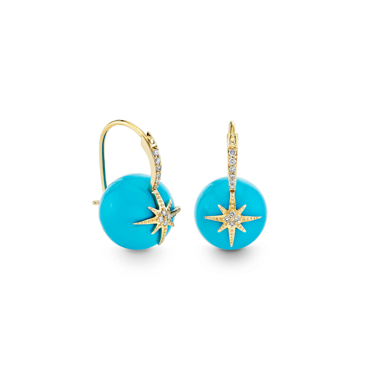 GOLD &amp; DIAMOND STARBURST TURQUOISE EARRINGS