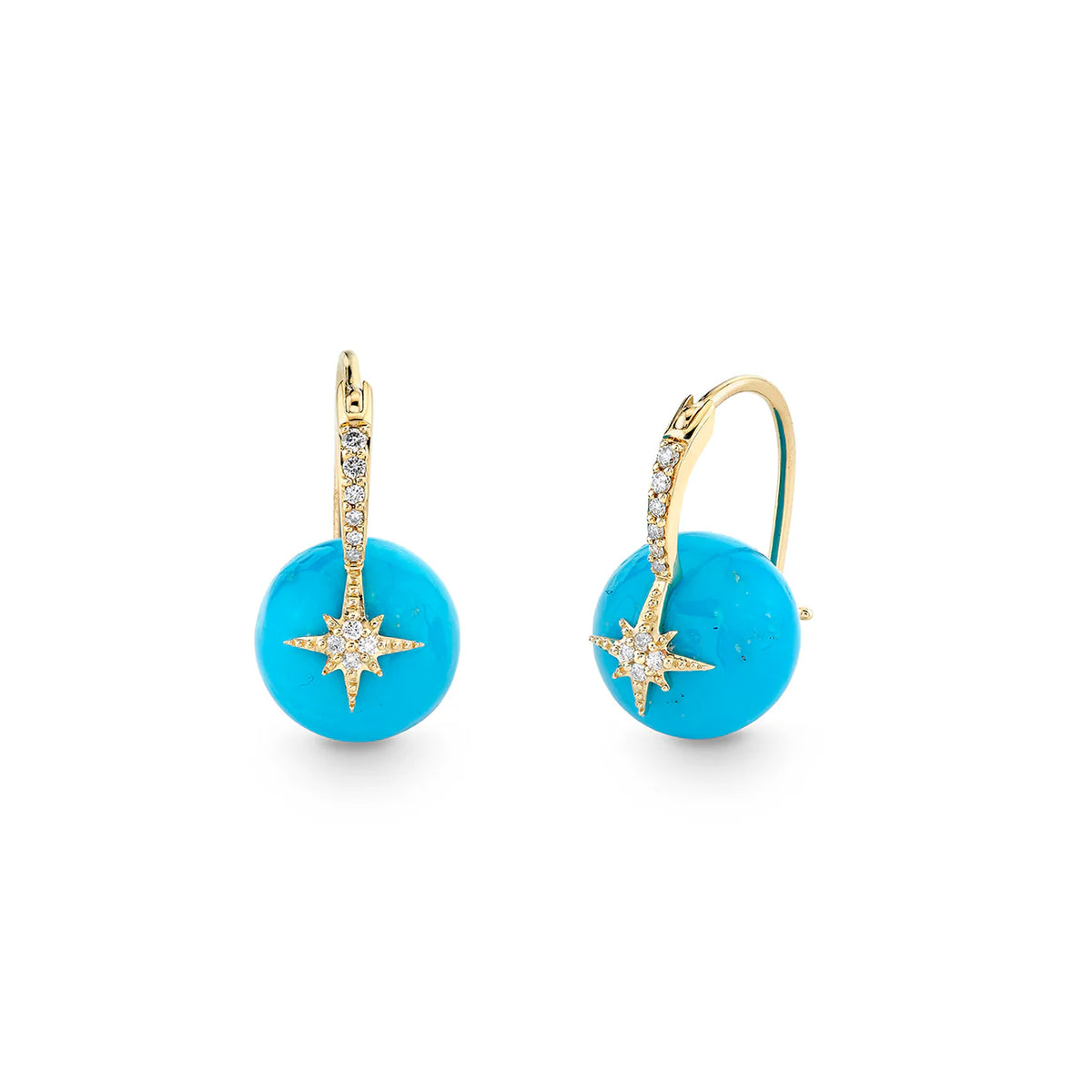 GOLD &amp; DIAMOND STARBURST TURQUOISE EARRINGS