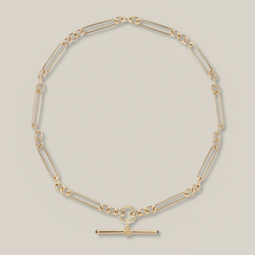 Gold T-Bar Pendant with Blue Sapphire Cabochons