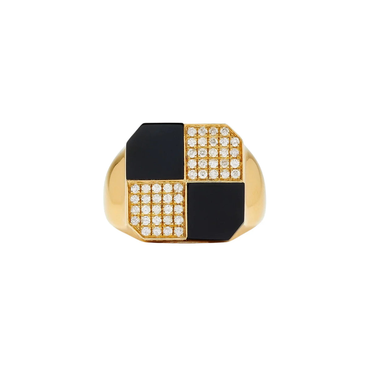 BLACK ONXY MINI DAMIER YELLOW GOLD SIGNET RING