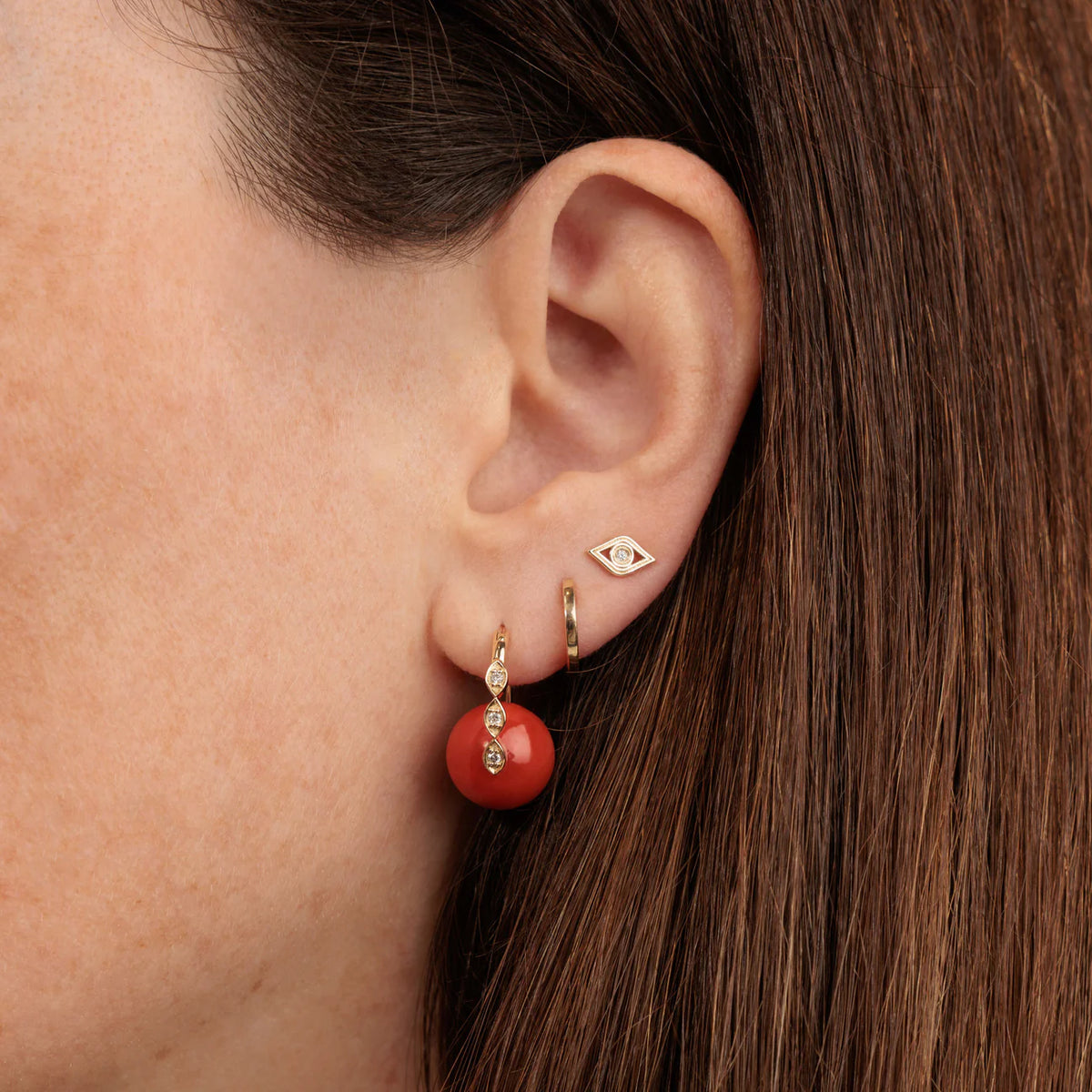 GOLD &amp; DIAMOND FLUTED EYE STUD