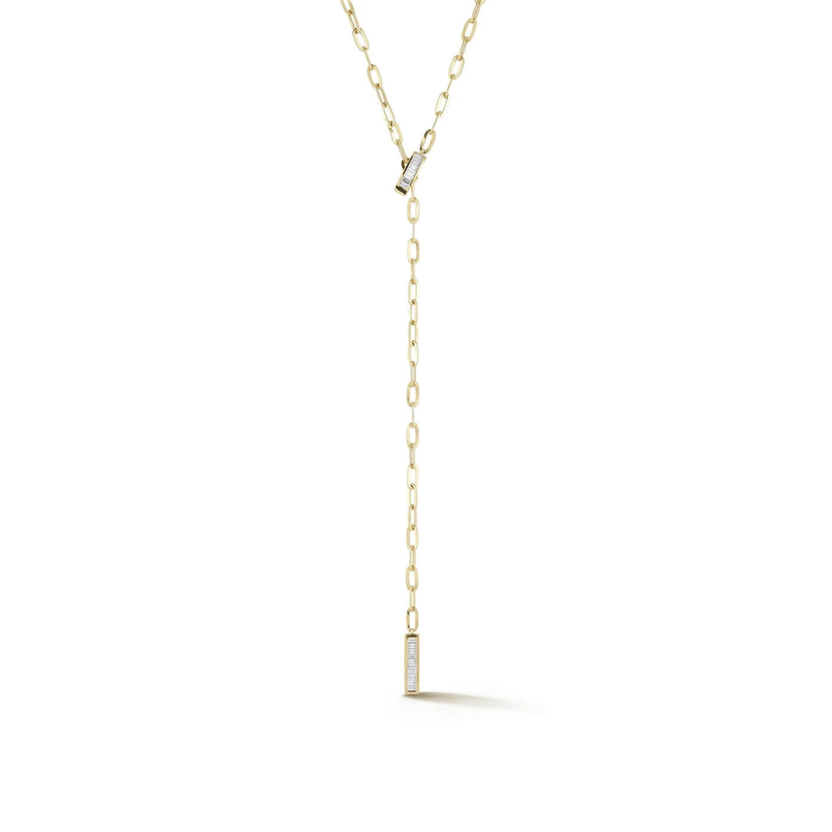 Sadie Pearl Baguette Paperclip Lariat Necklace
