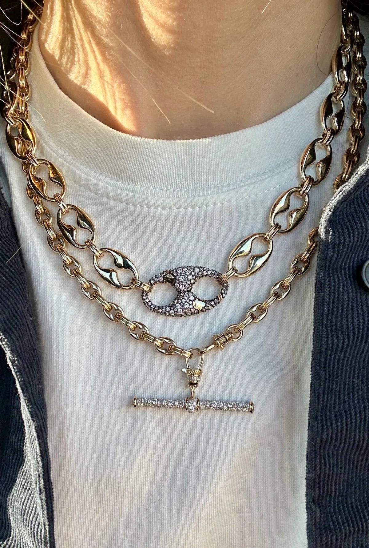 Modern Finish Diamond T-Bar Clip Pendant