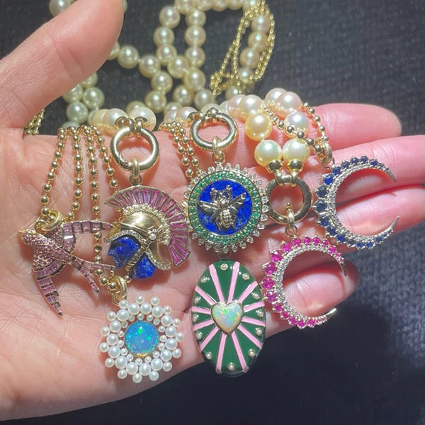 14K GOLD DIAMOND &amp; BLUE SAPPHIRE CRESCENT MOON ESTELLE CHARM