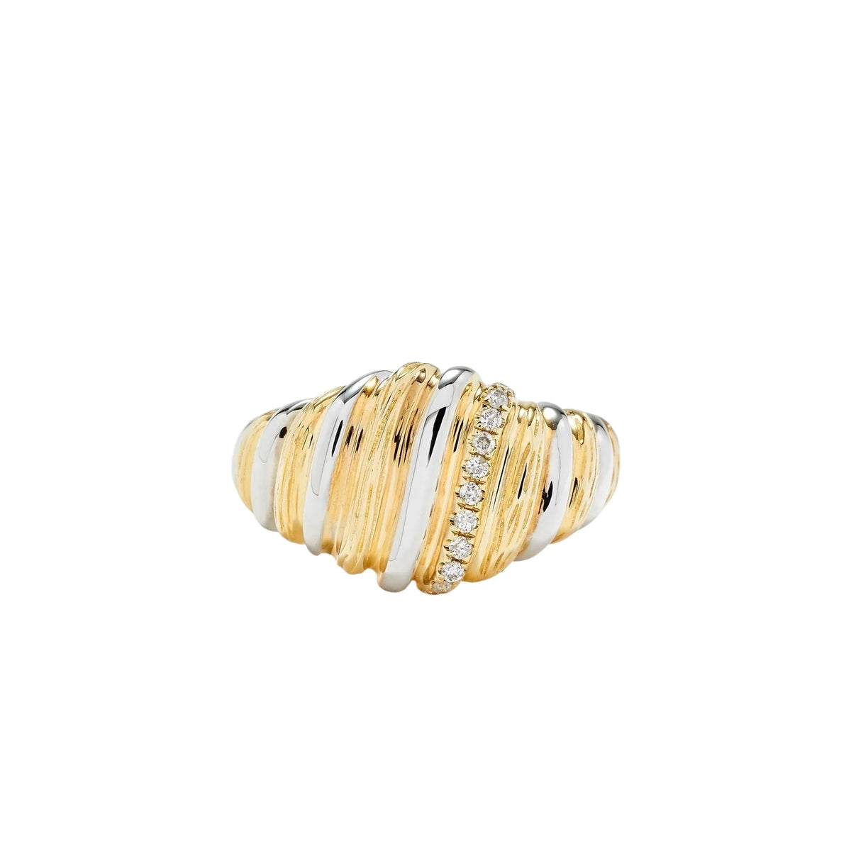 FLUTED DIAMOND &amp; ENAMEL WAFER SIGNET RING