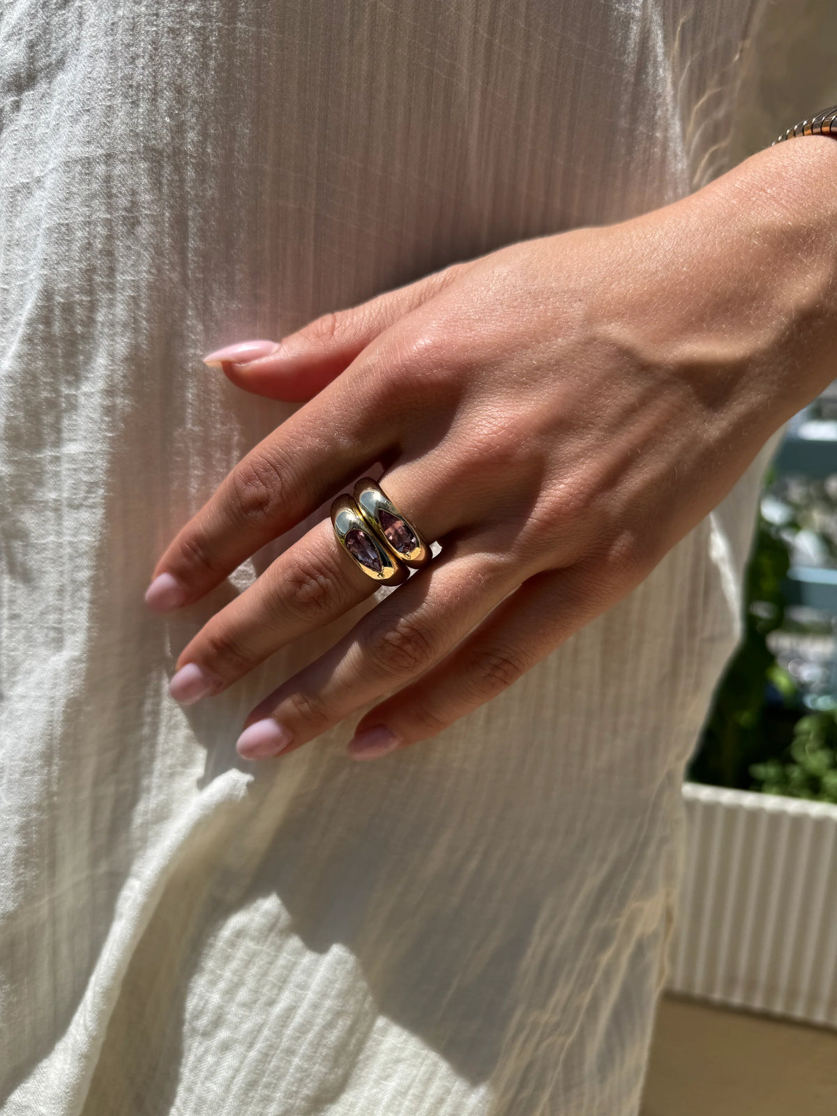 ELONGATED PEAR CLASSIC NOMAD RING - PINK GARNET