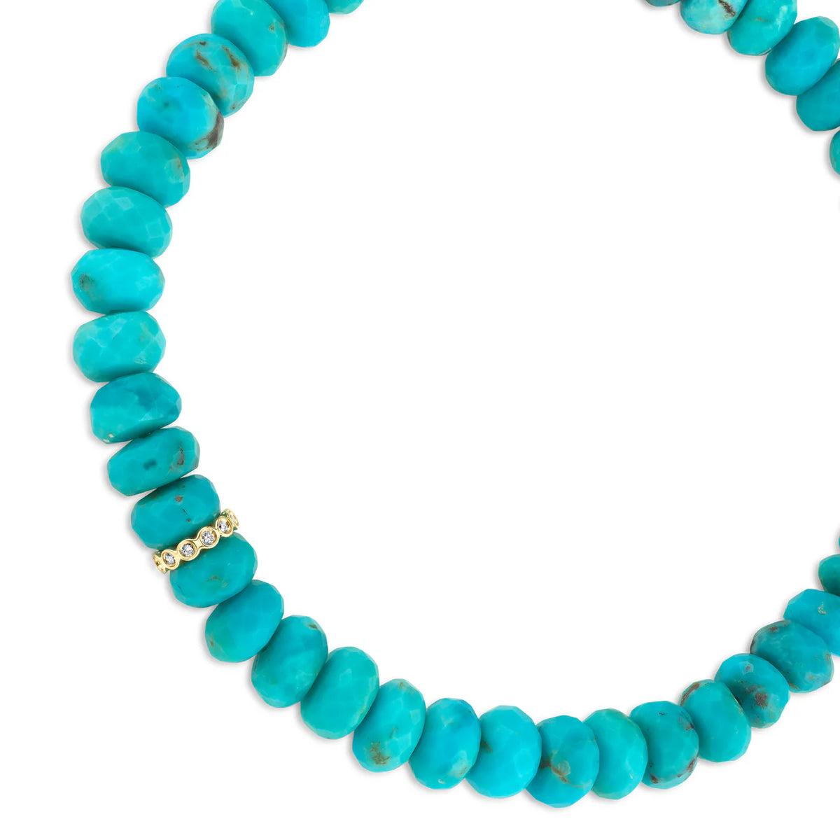 GOLD &amp; DIAMOND RONDELLE ON TURQUOISE
