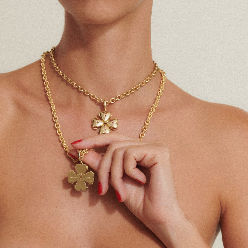 BRUNO - 14K Brushed Yellow Gold &amp; Tourmaline Small Clover Necklace