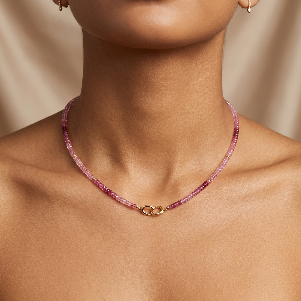 Pink Tourmaline Bail Beaded Necklace