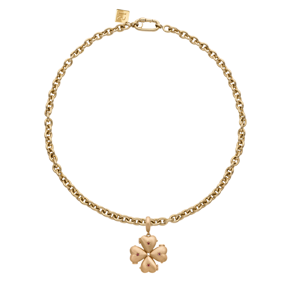 BRUNO - 14K Brushed Yellow Gold &amp; Tourmaline Small Clover Necklace