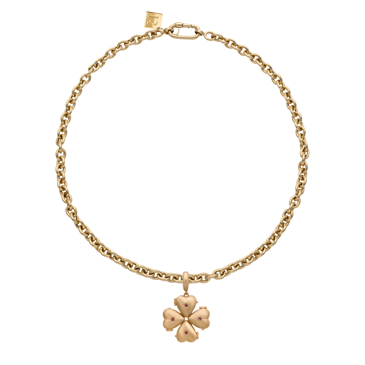 BRUNO - 14K Brushed Yellow Gold & Tourmaline Small Clover Necklace