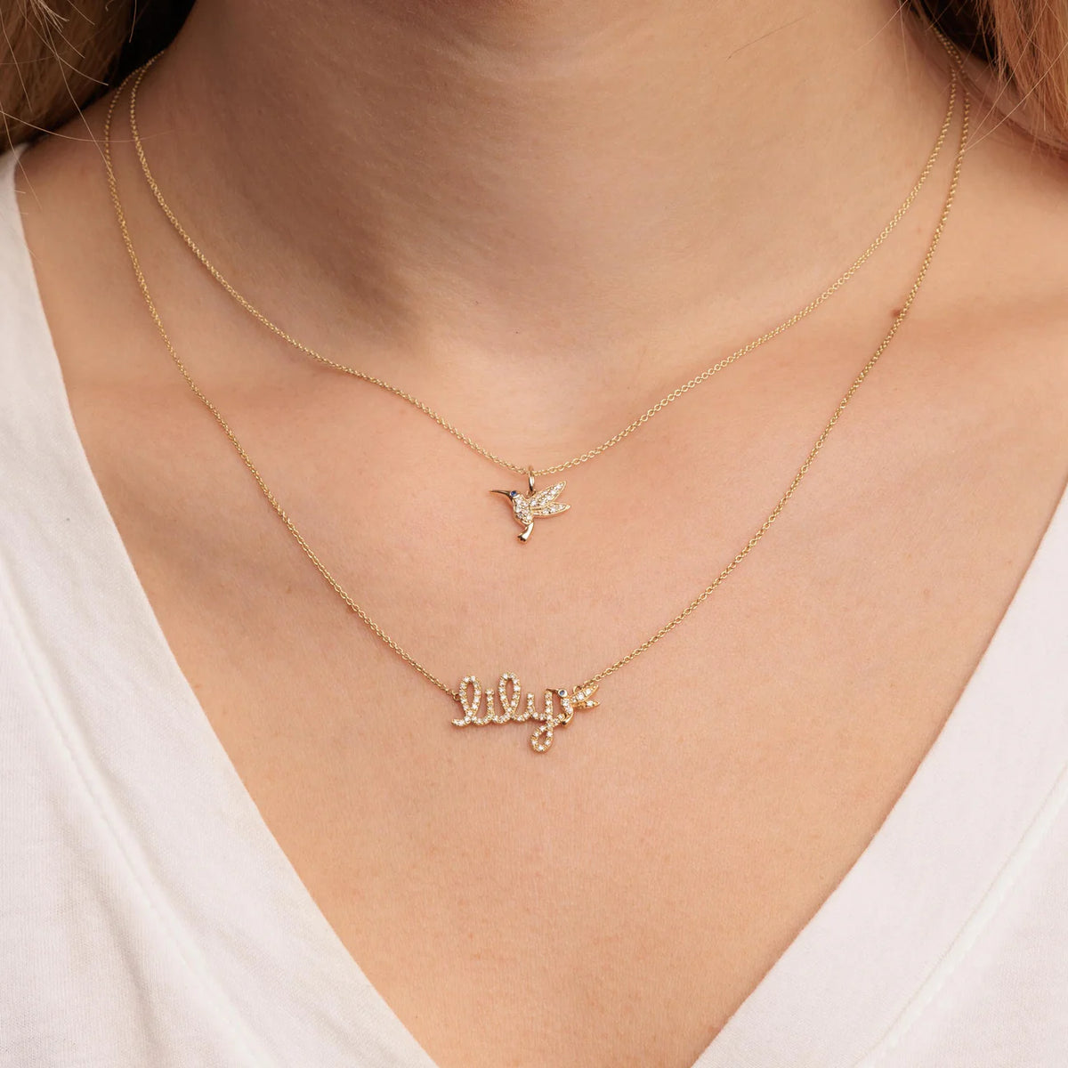 GOLD &amp; DIAMOND SMALL HUMMINGBIRD CHARM