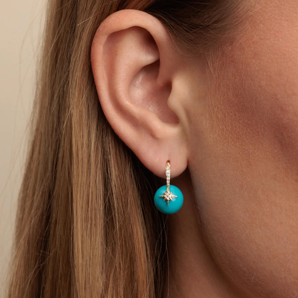 GOLD &amp; DIAMOND STARBURST TURQUOISE EARRINGS