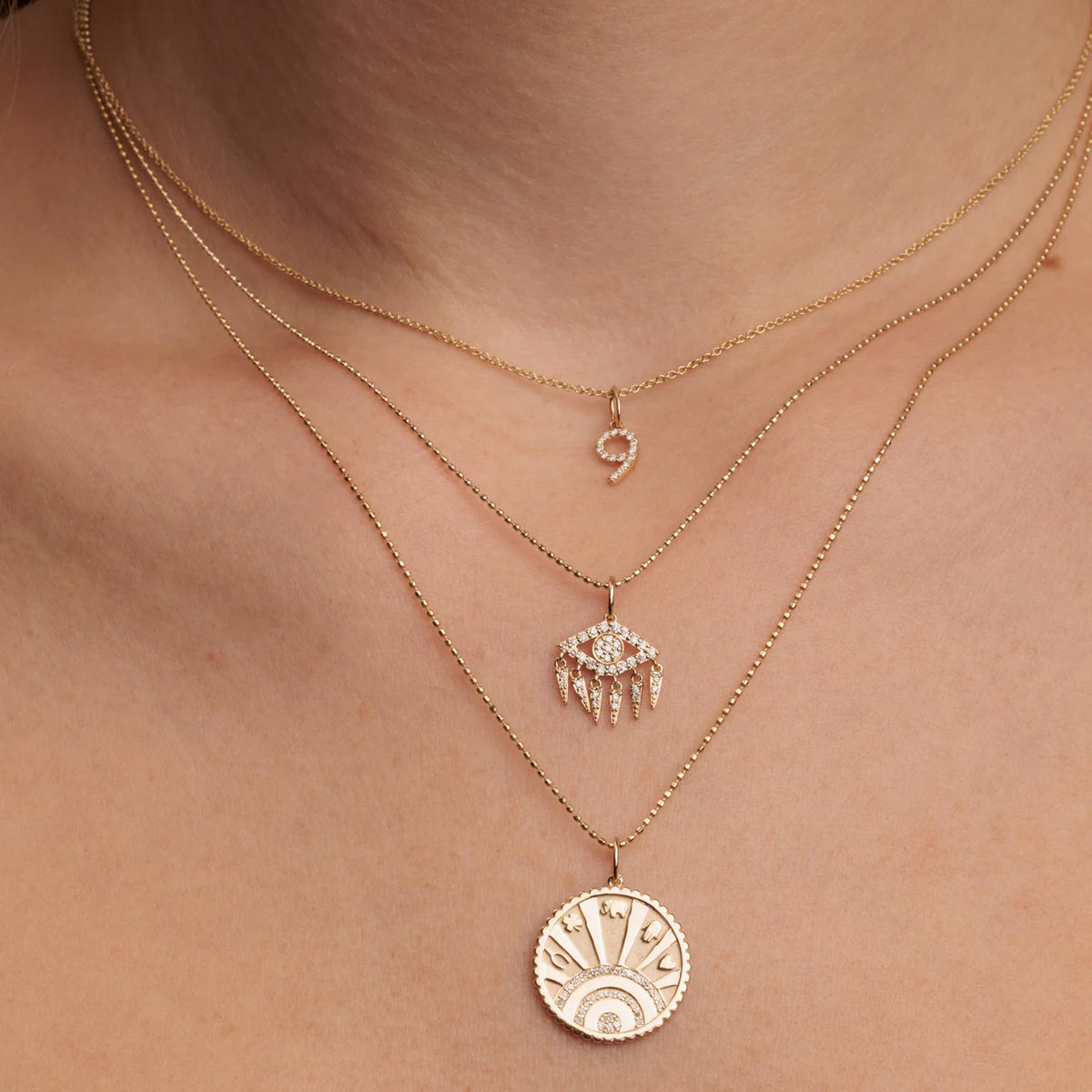 GOLD &amp; DIAMOND SMALL LUCK COIN WITH RAYS CHARM
