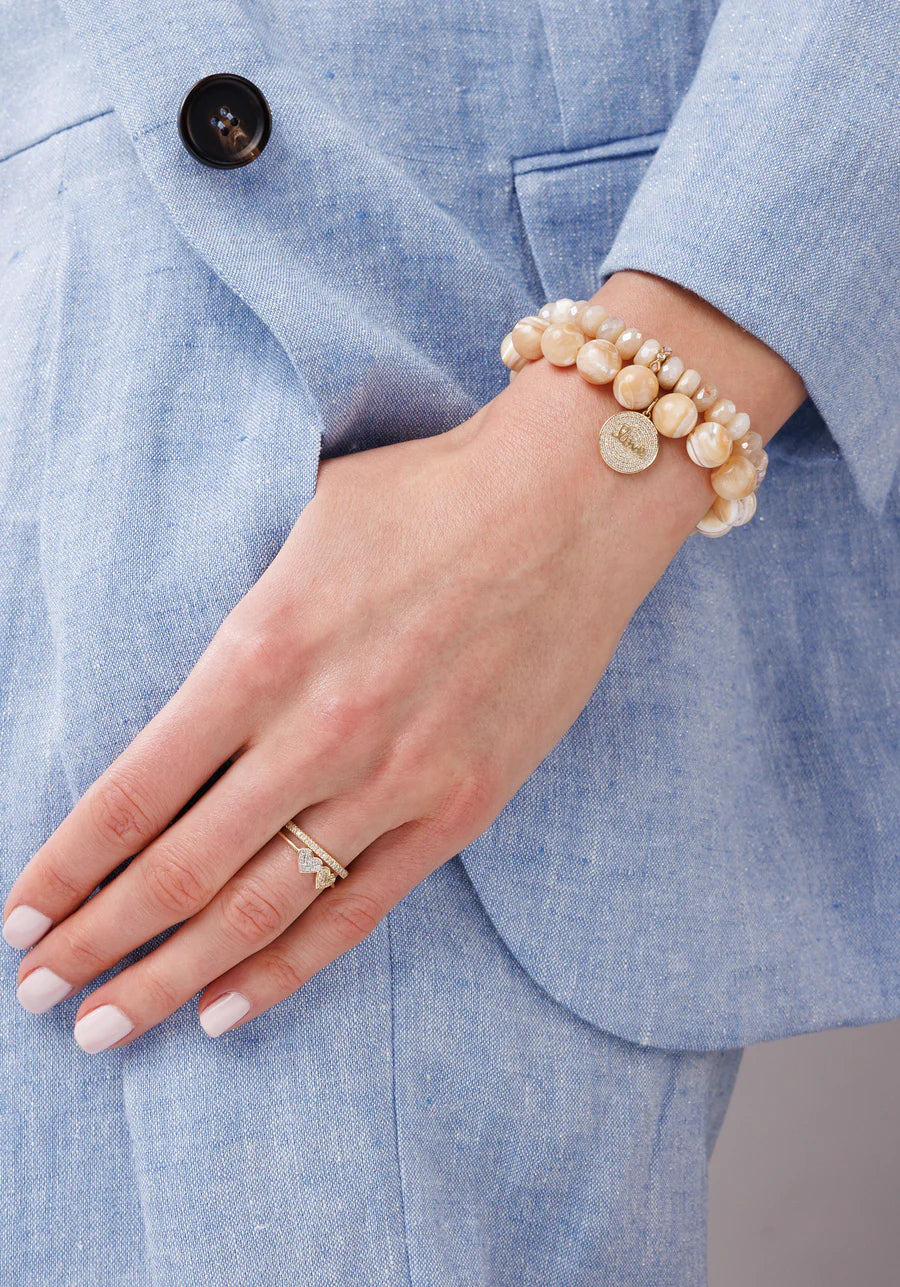 GOLD, DIAMOND &amp; PINK OPAL RONDELLE ON MOONSTONE