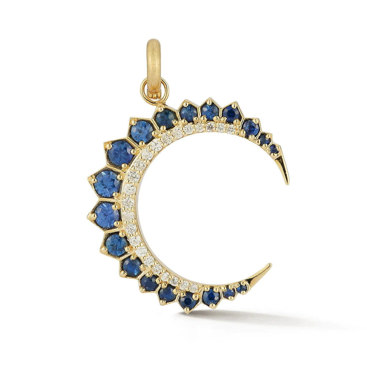 14K GOLD DIAMOND &amp; BLUE SAPPHIRE CRESCENT MOON ESTELLE CHARM