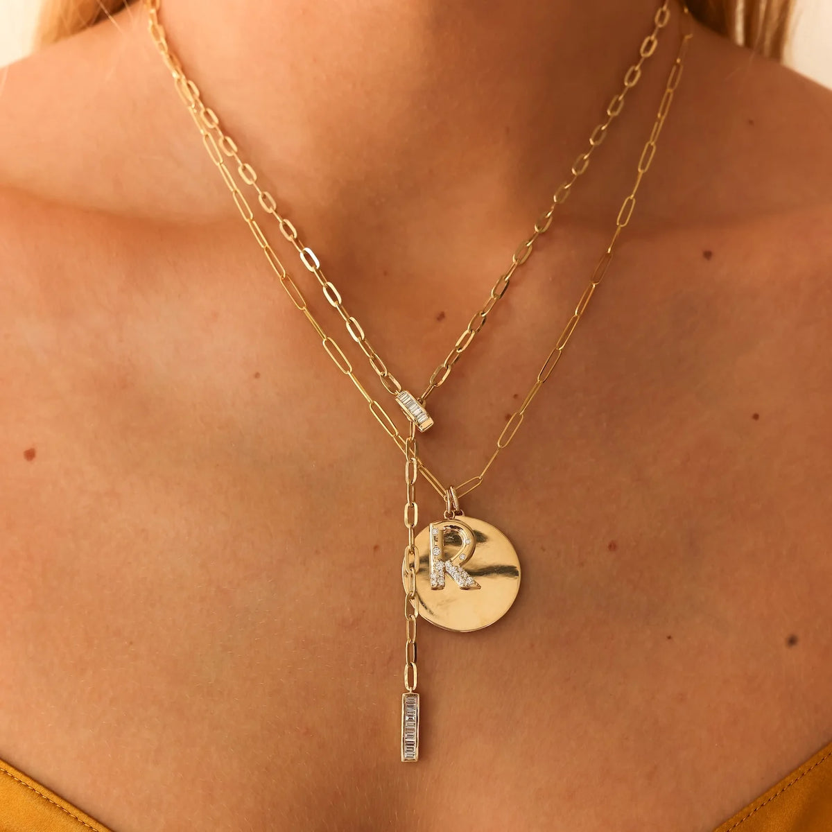 Sadie Pearl Baguette Paperclip Lariat Necklace