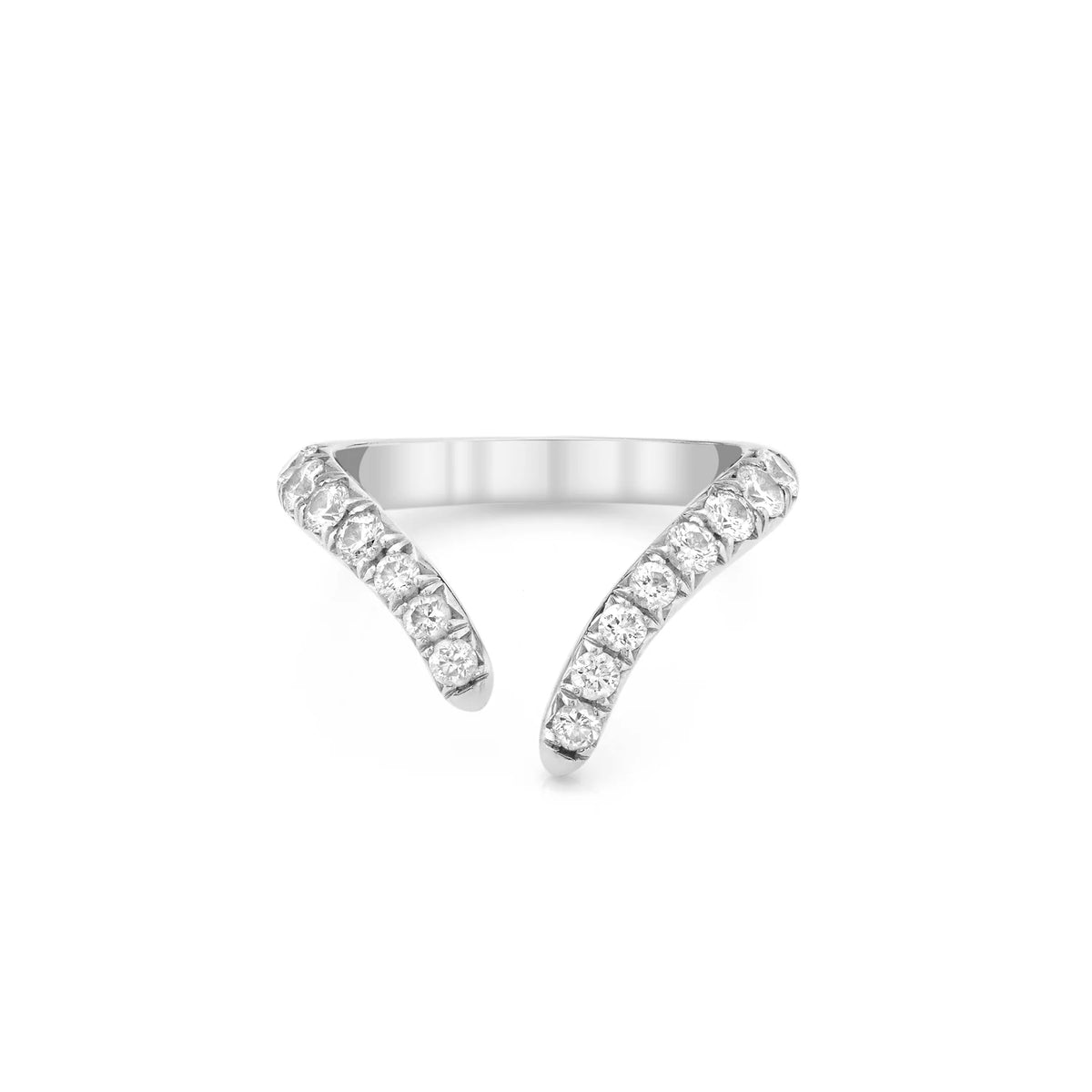 French Pavé Diamond Tusk Ring - White Gold