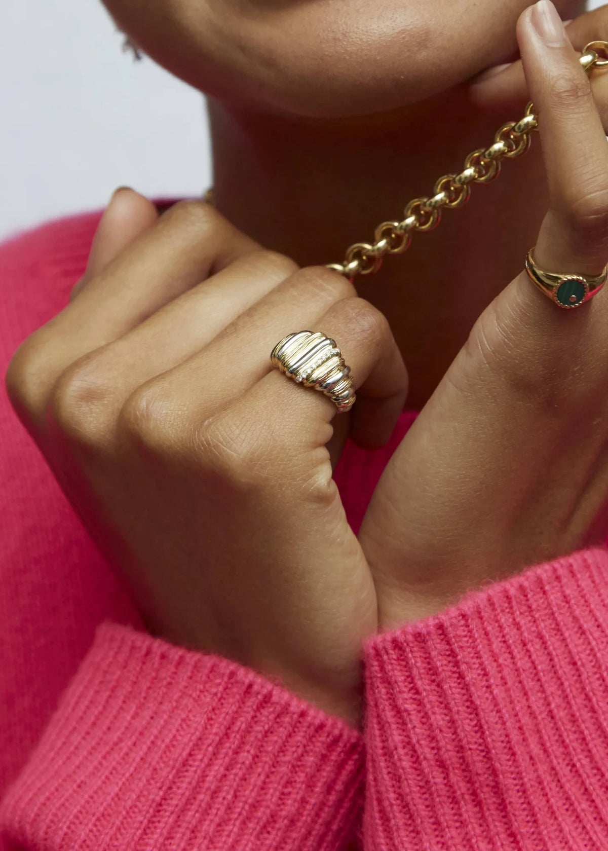 FLUTED DIAMOND &amp; ENAMEL WAFER SIGNET RING