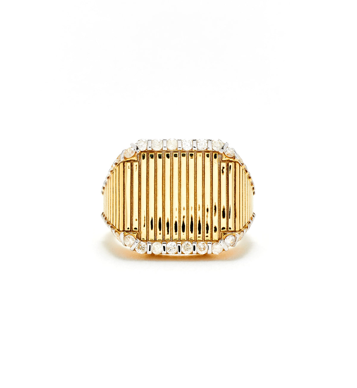 DIAMOND &amp; GOLD FLUTED PRINCESS SIGNET RING