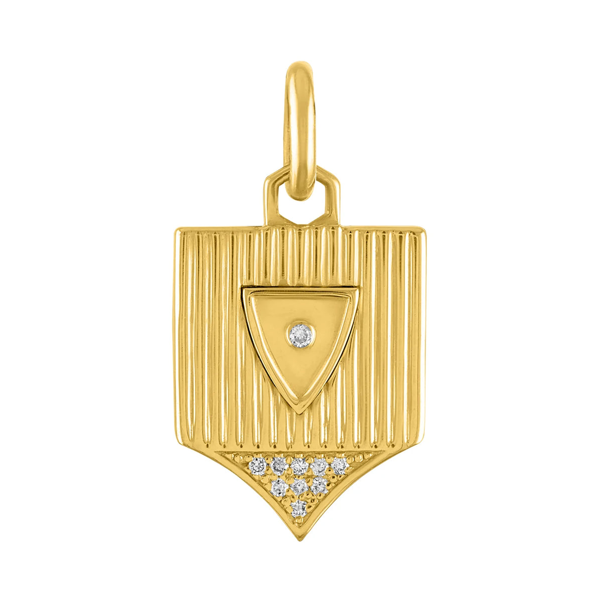 14 Karat and Diamond Gold Shield Pendant