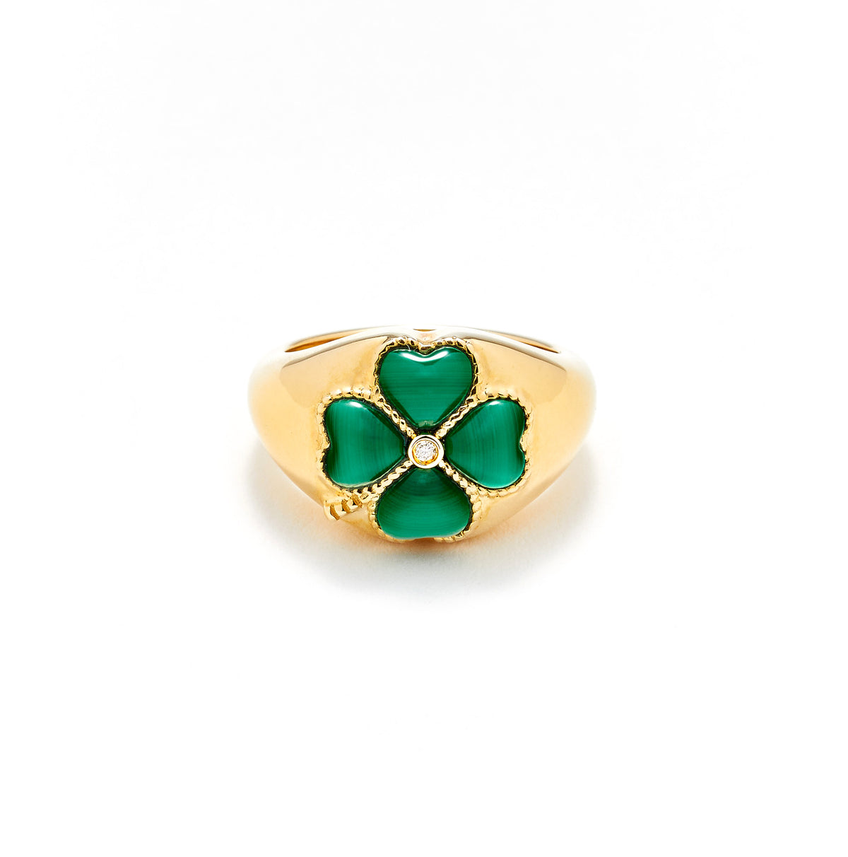 MINI BAGUE DOME TREFLE MALACHITE OR J