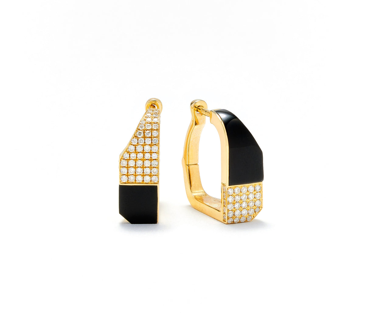 CREOLES DAMIER ONXY &amp; DIAMOND HOOPS