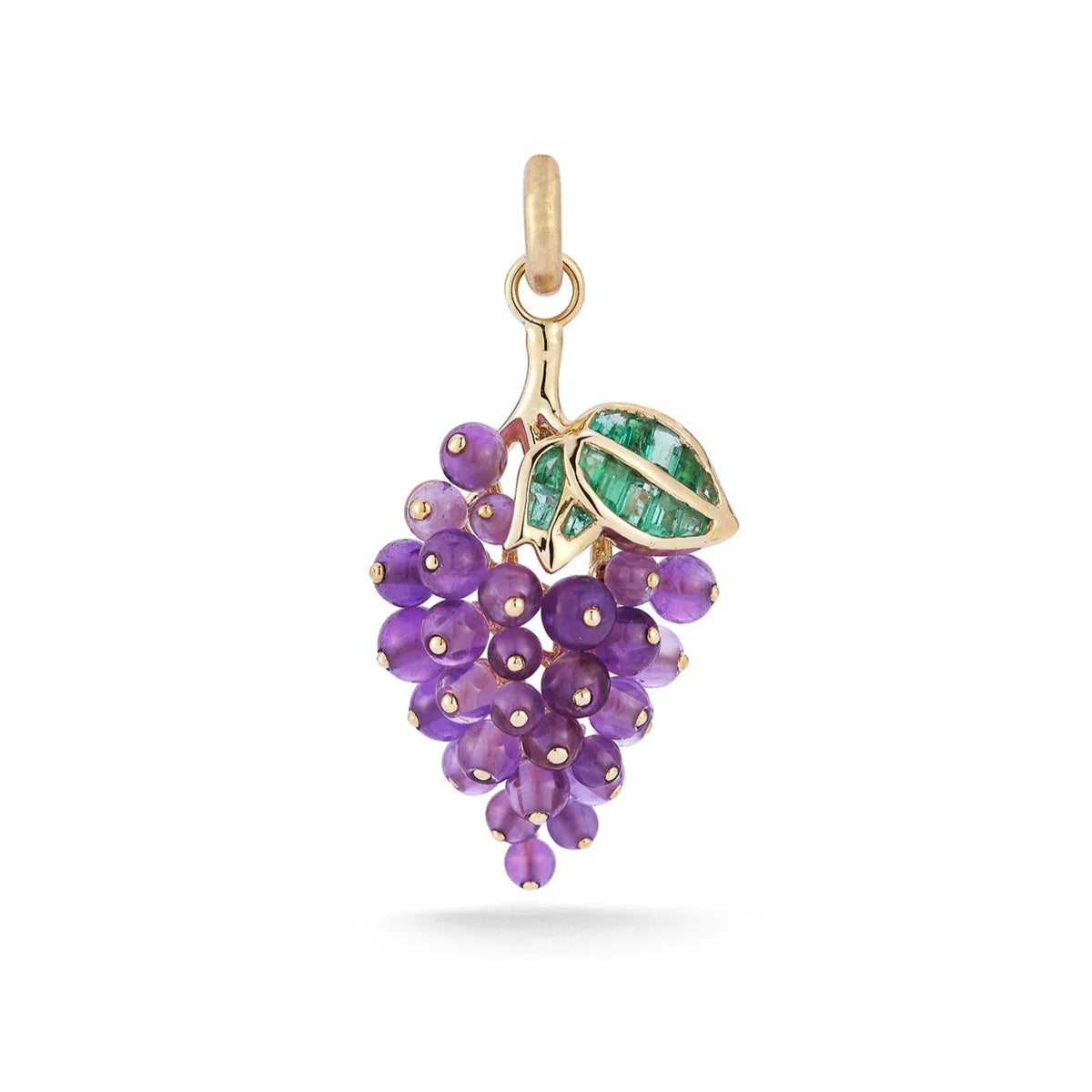 14K GOLD EMERALD &amp; AMETHYST SOUR GRAPES CHARM