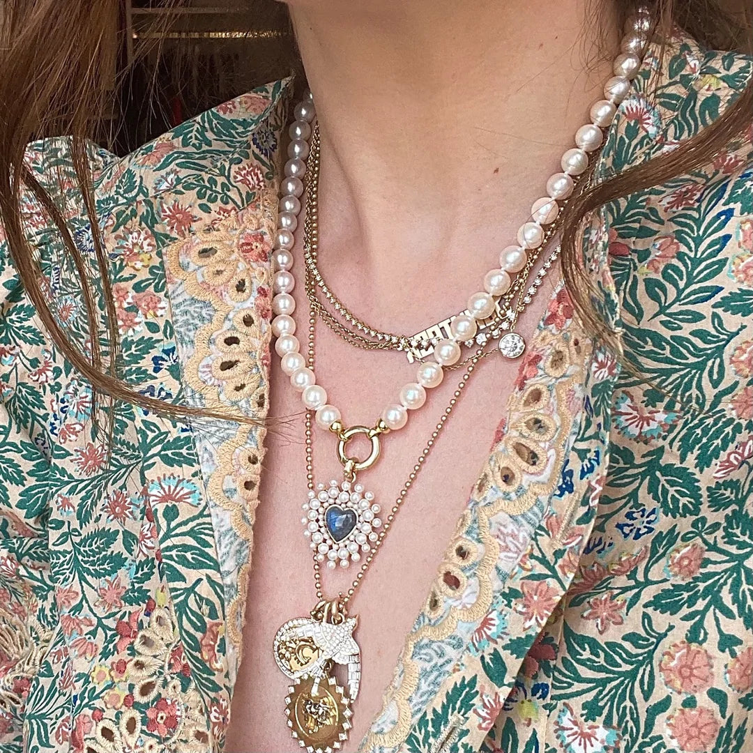 14K Gold Labradorite &amp; Pearl Cluster Juliana Charm