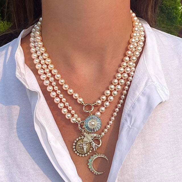 Aquamarine Diamond &amp; Pearl Emily Large Charm