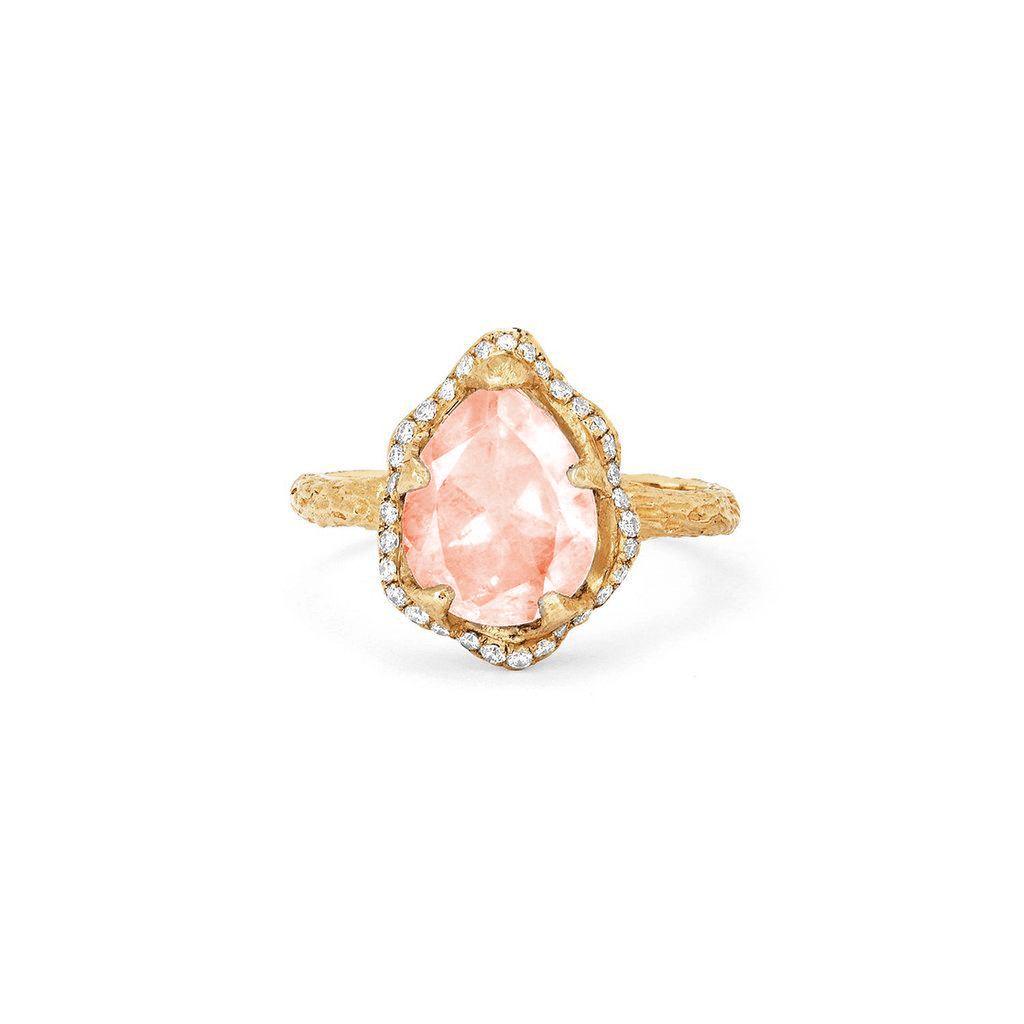 Baby Queen Water Drop Morganite Ring with Full Pave Halo