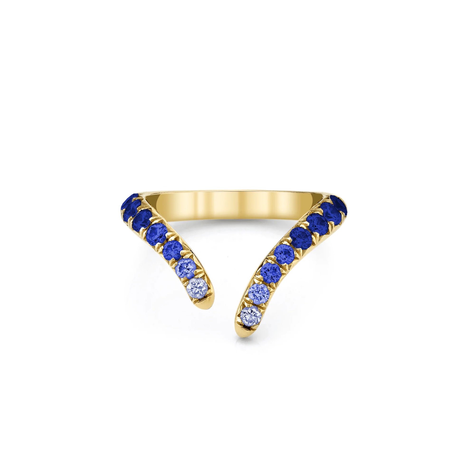 French Pavé Blue Sapphire Tusk Ring