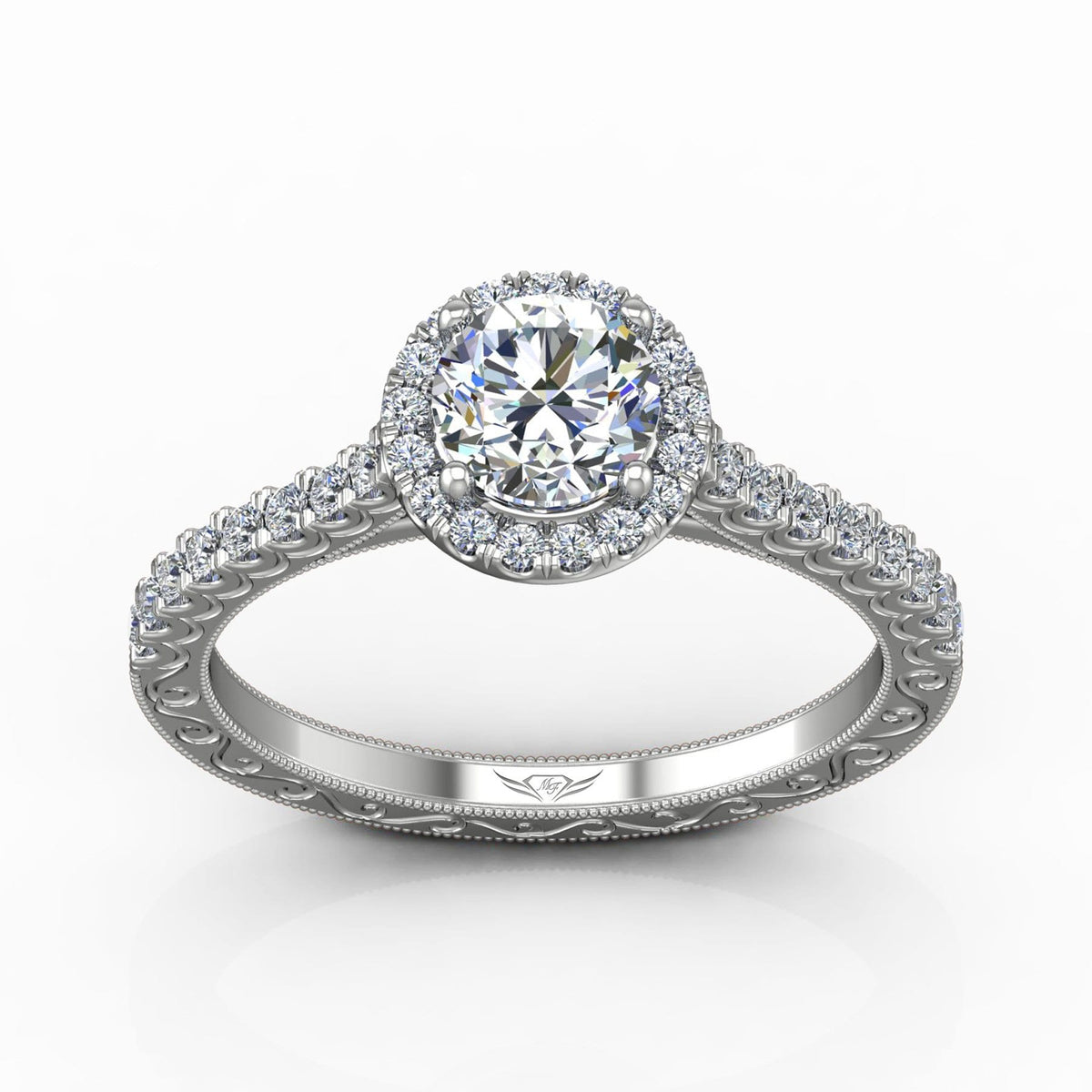 Vincents Fine Jewelry | Martin Flyer | Cutdown Micropave Hand Engraved Engagement Ring